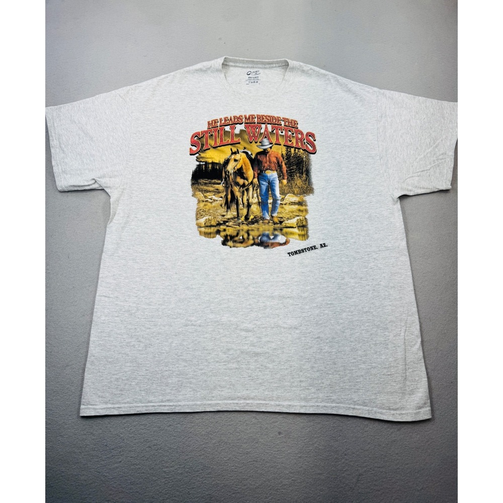Port and Company Still Waters Cowboy Graphic T-Shirt XL Gray Tombstone AZ Mens